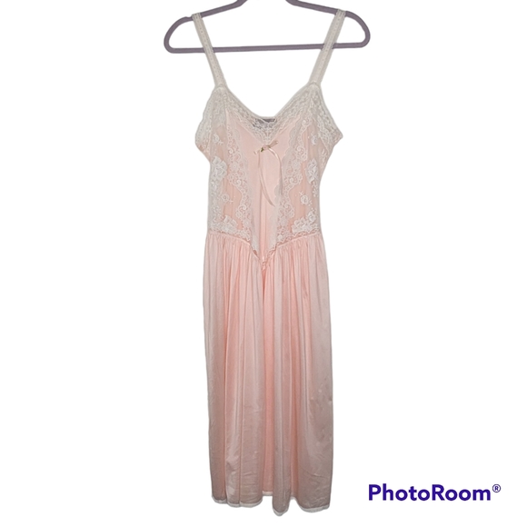 Vintage Diane Von Furstenberg Lingerie Medium Pink Nylon Lace Nightgown Midi - Picture 11 of 14